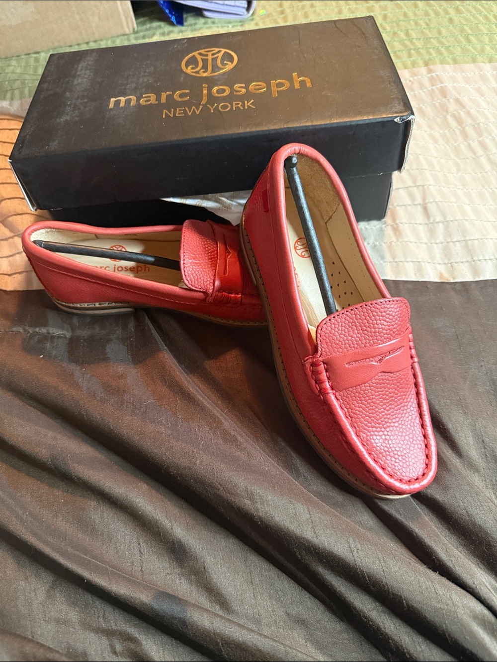 Marc Joseph New York Boys' Coral-Red Leather Penny Loafers